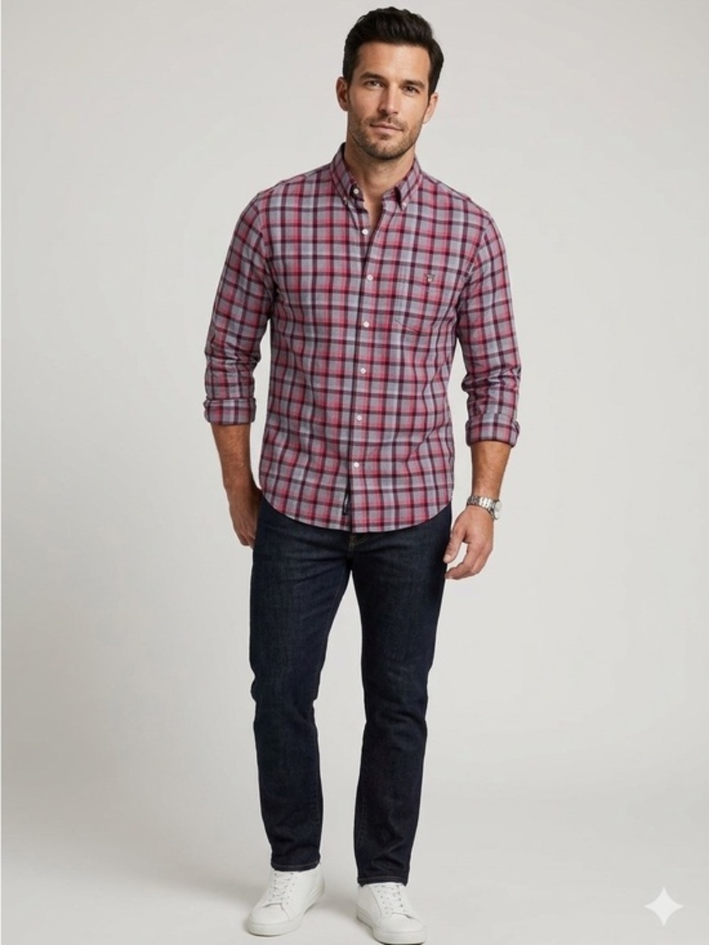 Bonobos Mens Medium Slim Fit Pink Blue Plaid Button Down Shirt 100% Cotton M